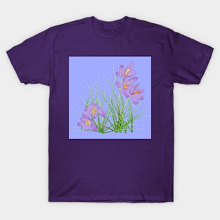Crocus Flowers on Lavender T-Shirt
